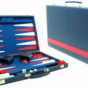 Backgammon-koffer blauw vinyl 46x30 cm.