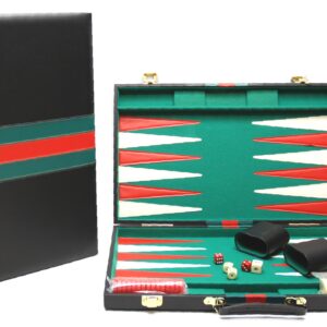 Backgammonkoffer zwart/groen-rood 46 cm.