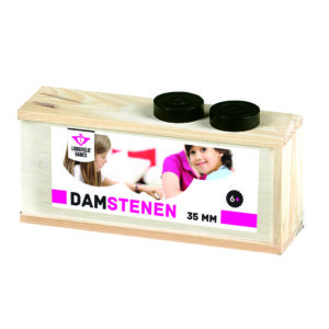 Damschijven blank/zwart 35 mm.in kist